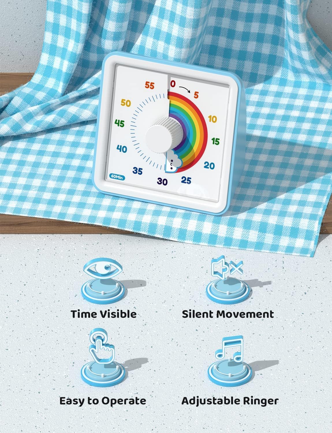 Get LIORQUE Visual Timer for Kids Autism - 60 Minute Countdown, Rainbow Design, Silent, No Ticking!
