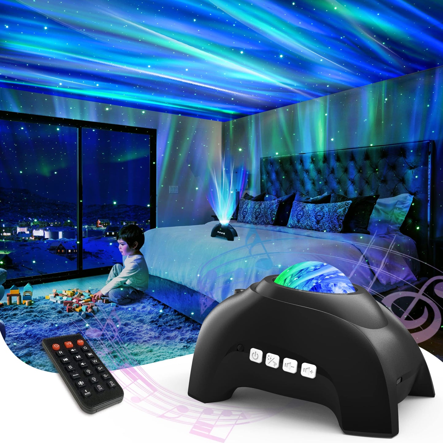 Sensory Night Light | AIRIVO Northern Lights Aurora Projector | Star Projector | Music Speaker | White Noise | Galaxy Projector | For Kids | For Adults | Home Decor | Bedroom Ceiling Dance Party