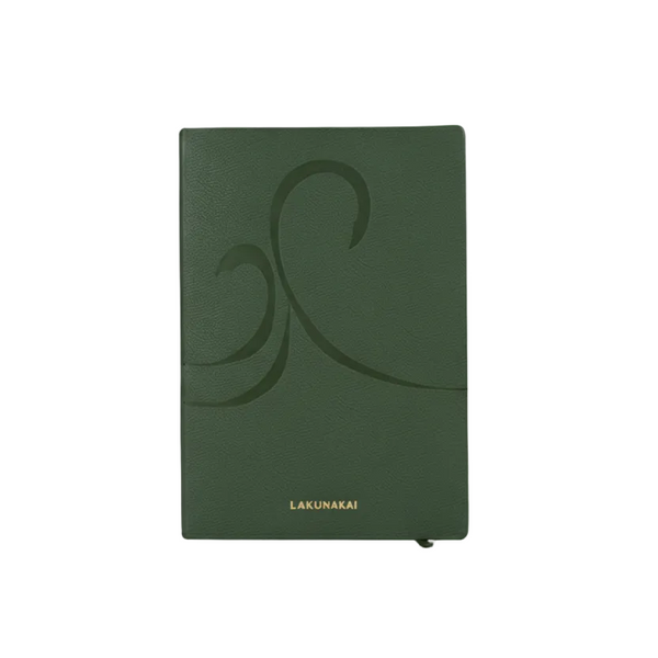 Green journal with logo engraved background on cover and 'LAKUNAKAI' branding on a grey background