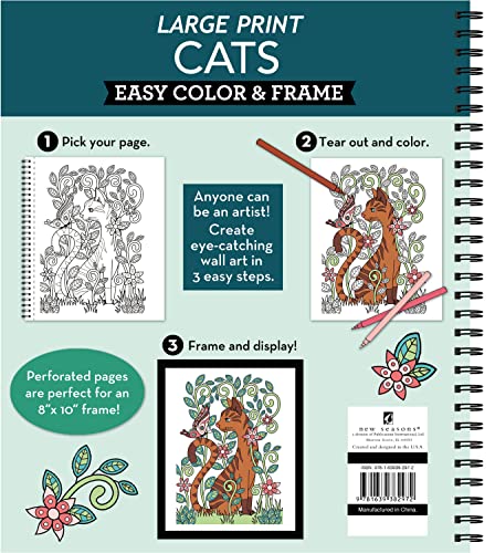 Coloring Book | Large Print Easy Color & Frame | Cats | Stress Free | Adult Coloring Book | Kids Coloring Book