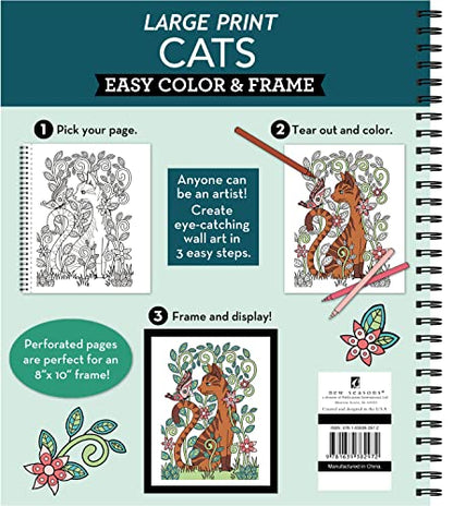 Coloring Book | Large Print Easy Color & Frame | Cats | Stress Free | Adult Coloring Book | Kids Coloring Book