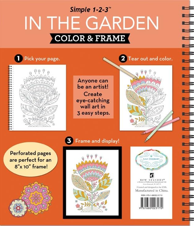 Coloring Book | Large Print Easy Color & Frame | In The Garden | Stress Free | Adult Coloring Book | Kids Coloring Book