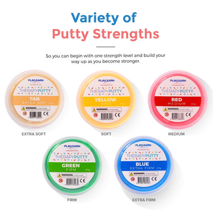Playlearn Therapy Putty - 5 Strengths - for All Ages - Extra Soft to Firm