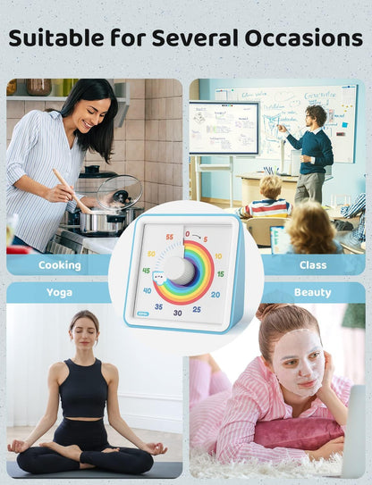 Get LIORQUE Visual Timer for Kids Autism - 60 Minute Countdown, Rainbow Design, Silent, No Ticking!