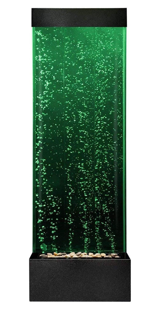 Playlearn 4ft Bubble Wall with app and remote control features, includes decor pebbles, offers 8 colors, 6 light modes, and is a floor-standing sensory LED bubble wall fountain