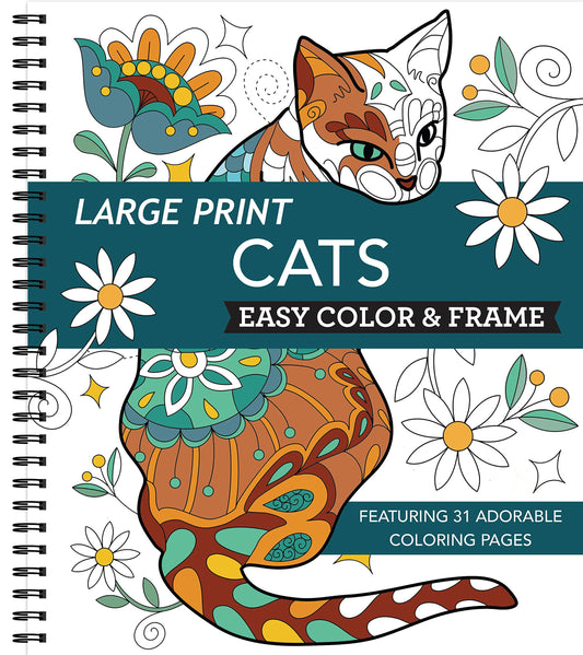 Coloring Book | Large Print Easy Color & Frame | Cats | Stress Free | Adult Coloring Book | Kids Coloring Book