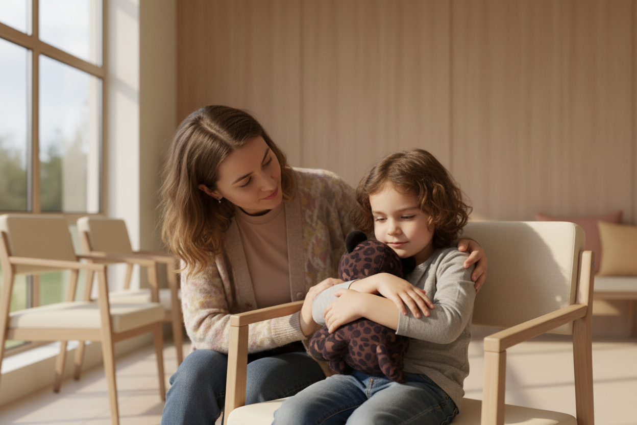 supportive little buddy - the black leopard being held by patient